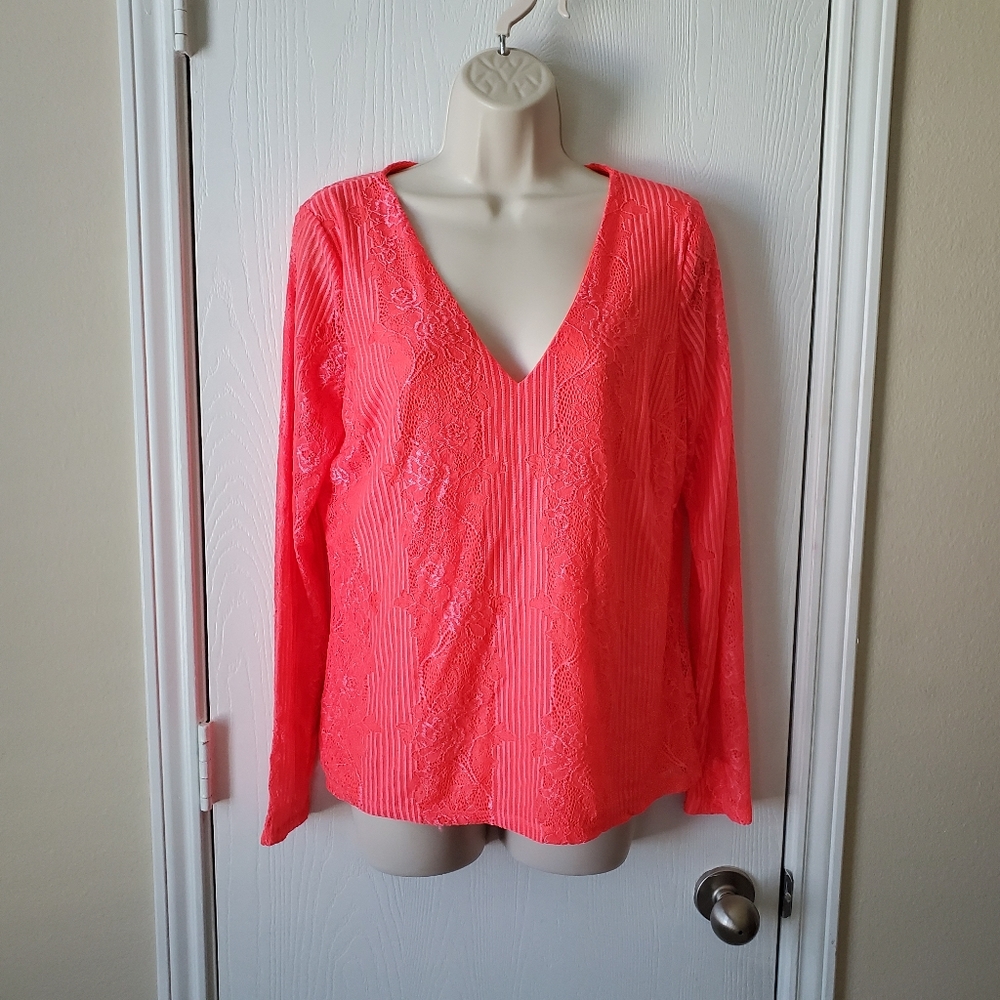 Bebe Long Sleeve Margery Lace Top
